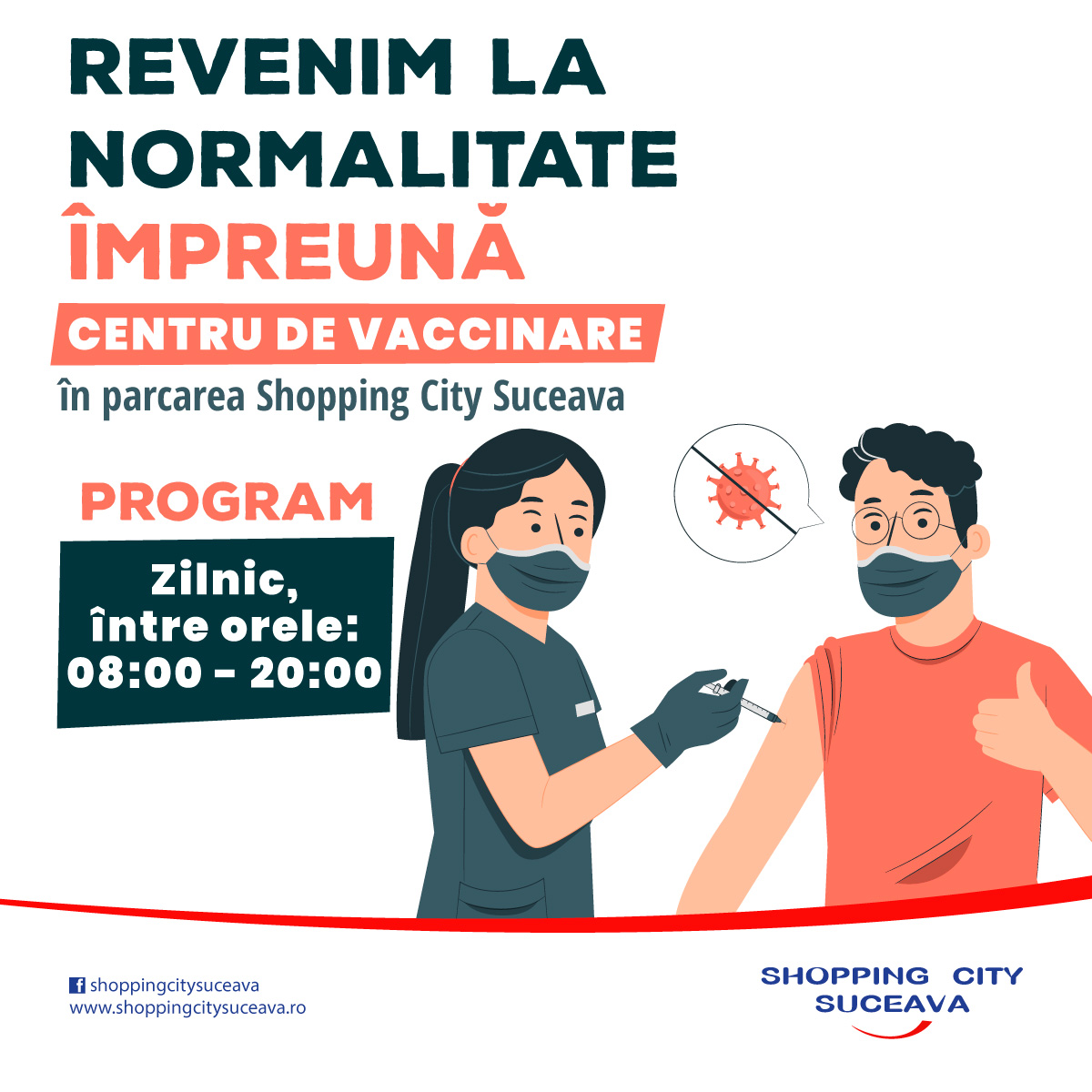 Centru de vaccinare drive – through în parcarea Shopping City Suceava